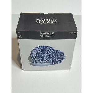 Market Square Blue & White Dish Set White Plates Bowls Dinnerware 12 Piece New